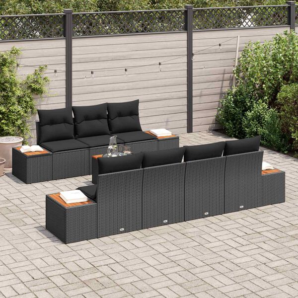 vidaXL Set Divano da Giardino con cuscino 8 pcs Nero Poly Rattan
