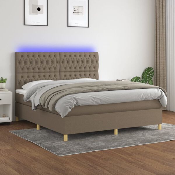 vidaXL Letto a Molle con Materasso e LED Tortora 180x200 cm in Tessuto