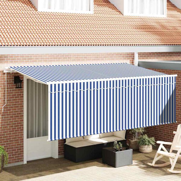 vidaXL Tenda Retrattile Rigato Blu 350 x 200 cm Tessuto