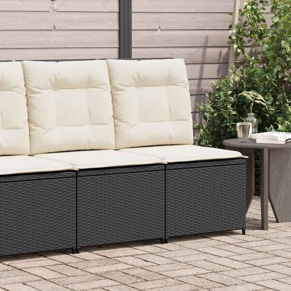 vidaXL Divano da giardino con cuscino Nero e Bianco Crema polyrattan