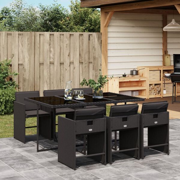 vidaXL Set da Pranzo da Giardino 7 pz Nero con Cuscini in Polyrattan