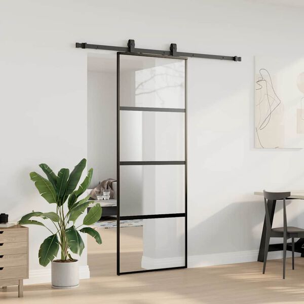 vidaXL Porta Scorrevole Set Ferramenta Nera 76x205 cm Vetro Temperato