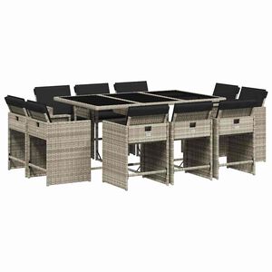 vidaXL Set Pranzo Giardino 11pz con Cuscini Grigio Chiaro Polyrattan