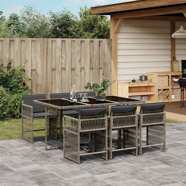 vidaXL Set da Pranzo da Giardino 7 pz con Cuscini in Polyrattan Grigio