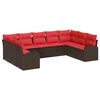 vidaXL Set Divano da Giardino 9 pz Marrone e Rosso polyrattan