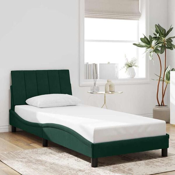 vidaXL Giroletto senza Materasso Hanko Verde Scuro 90x200 cm in Velluto