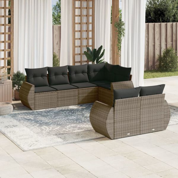vidaXL Set Divani da Giardino 7 pz con Cuscini Grigio in Polyrattan