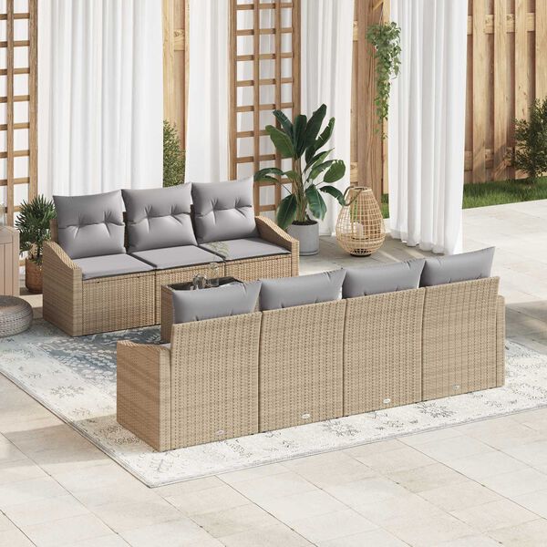 vidaXL Set di divani 8 pcs Beige e Grigio Chiaro polyrattan