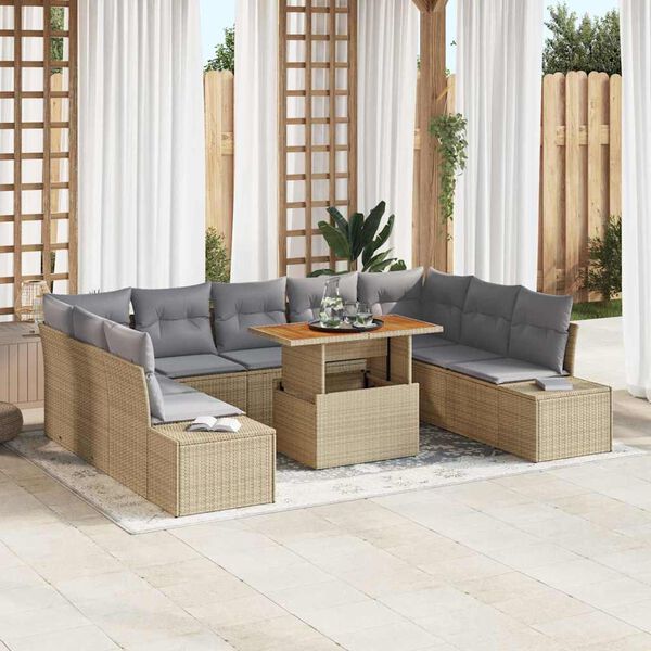 vidaXL Set da Pranzo per Giardino con cuscino 10 pcs Beige e grigio