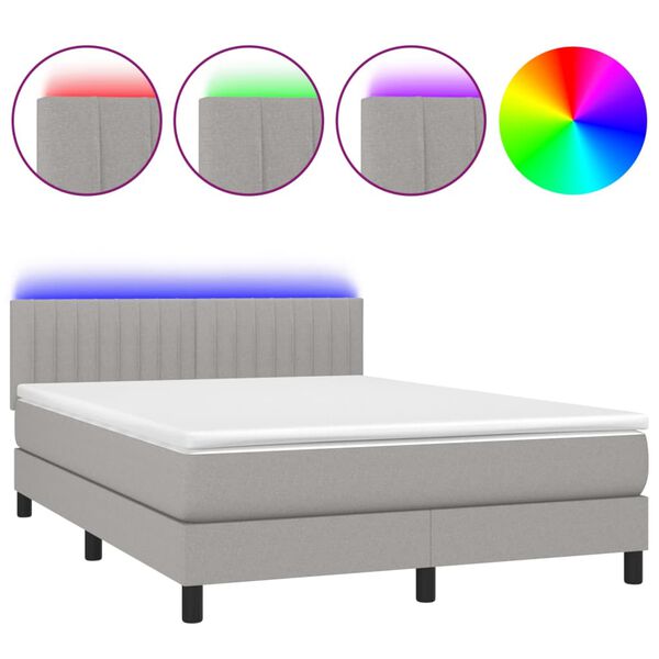vidaXL Letto a Molle Materasso e LED Grigio Chiaro 140x190 cm Tessuto