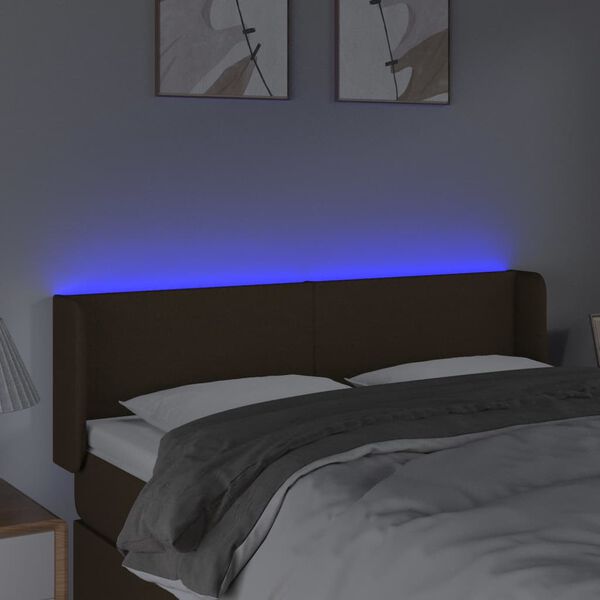 vidaXL Testiera a LED Marrone Scuro 147x16x78/88 cm in Tessuto