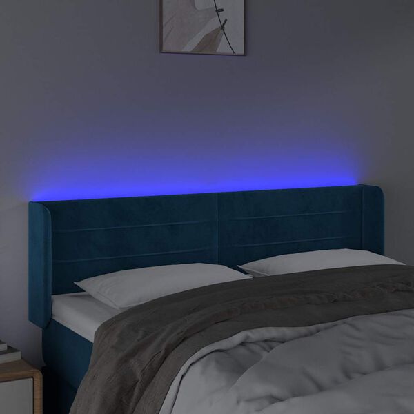 vidaXL Testiera a LED Blu Scuro 147x16x78/88 cm in Velluto