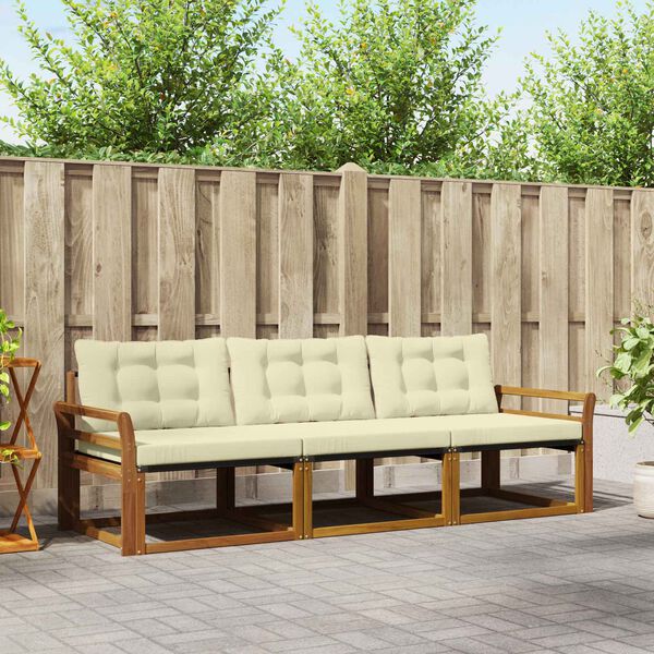 vidaXL Set di divani da esterno con cuscino 3 pcs Naturale e Crema