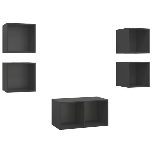 vidaXL Set Mobili TV 5 pz Grigio in Legno Multistrato