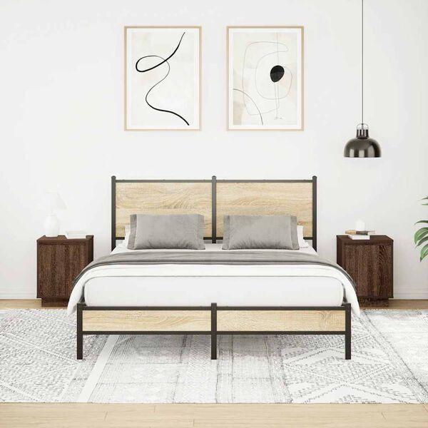 vidaXL Comodini con Luci a LED 2 pz Rovere Marrone 38x34x50 cm