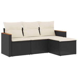 vidaXL Set Divani da Giardino 4 pz con Cuscini Nero in Polyrattan