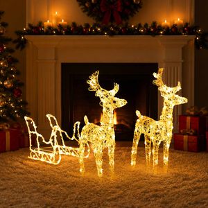 vidaXL Decorazione Natalizia Renne e Slitta 160 LED 130 cm in Acrilico