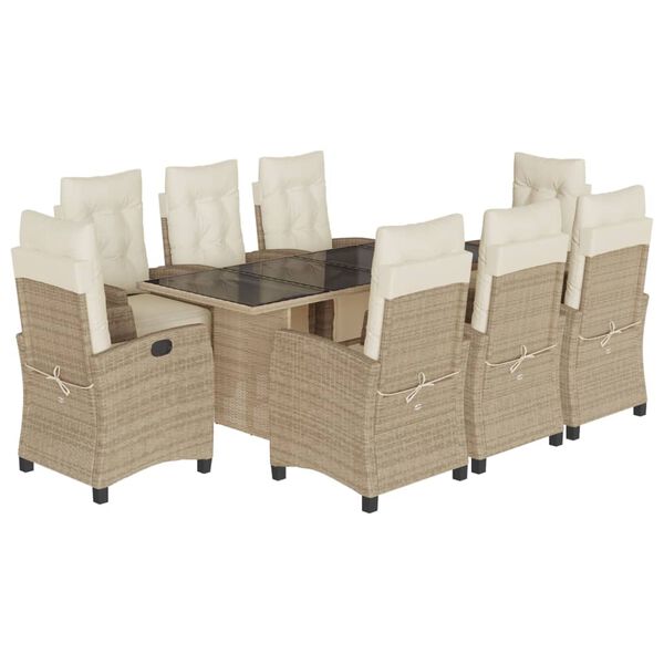 vidaXL Set da Pranzo da Giardino 9 pz con Cuscini Beige in Polyrattan