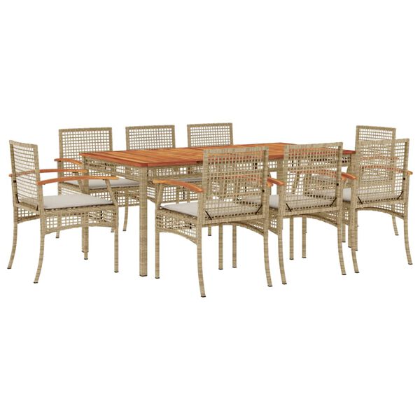 vidaXL Set da Pranzo da Giardino 9 pz con Cuscini Beige in Polyrattan