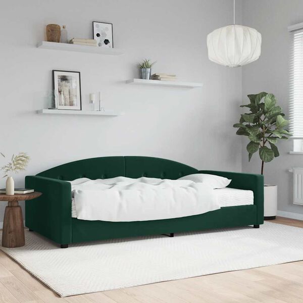 vidaXL Divano Letto con Materasso Verde Scuro 100x200 cm in Velluto