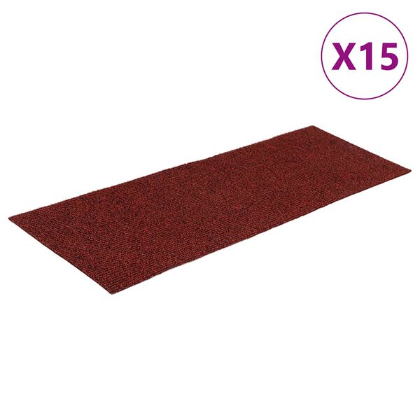 vidaXL Tappetini per scale autoadesivi 15 pz 60x25 cm Bordeaux Rosso Rettangolari