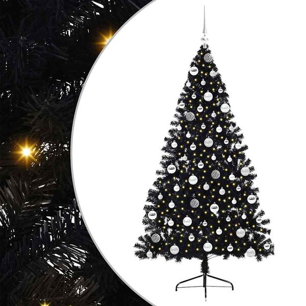 vidaXL Albero di Natale artificiale con luci integrate Nero 180 cm PVC