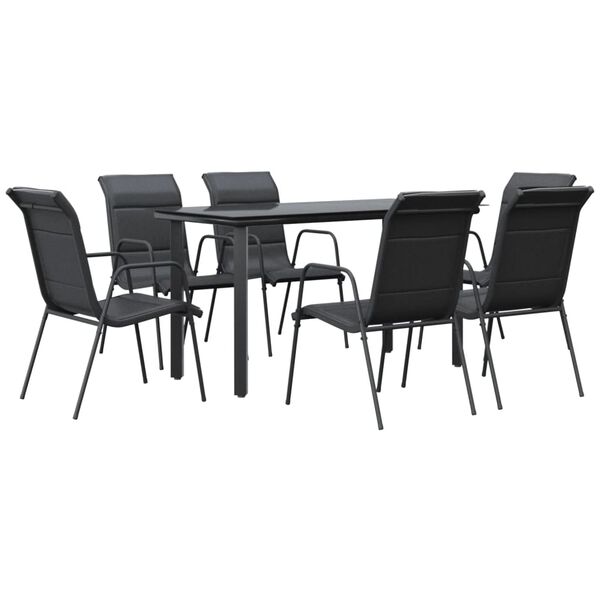 vidaXL Set da Pranzo da Giardino 7 pz Nero in Acciaio e Textilene