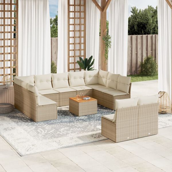 vidaXL Set Divani da Giardino 12 pz con Cuscini Beige in Polyrattan