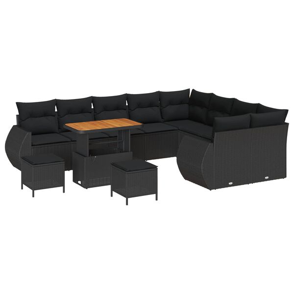 vidaXL Set Divano da Giardino 12 pcs Nero polyrattan