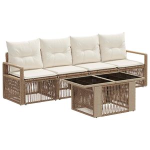 vidaXL Set Divano da Giardino 5 pz Beige e Bianco Crema polyrattan