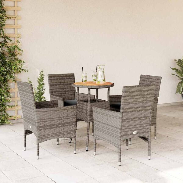 vidaXL Set Pranzo Giardino 5 pz con Cuscini Grigio Polyrattan Acacia