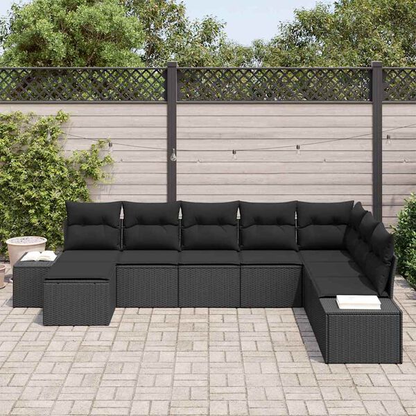 vidaXL Set Divano da Giardino con cuscino 8 pcs Nero polyrattan