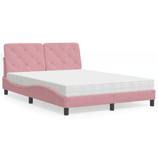 vidaXL Letto con Materasso Rosa 140x190 cm in Velluto