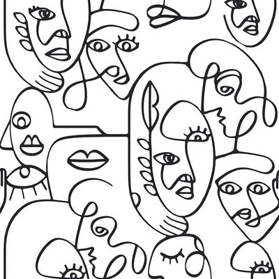 Noordwand Carta da Parati Friends & Coffee Line Art Faces Bianco Nero