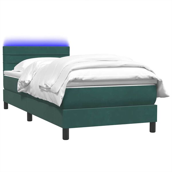 vidaXL Letto a Molle con Materasso e LED Verde Scuro 90x220 cm Velluto