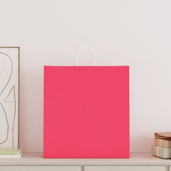 vidaXL Sacchetti di Carta 250 pz con Manici Rosa 45x17x48 cm