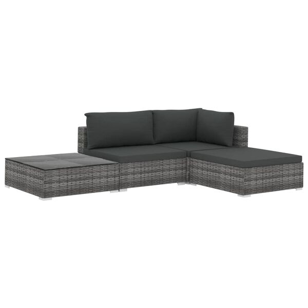 vidaXL Set Divani da Giardino 4 pz con Cuscini in Polyrattan Grigio