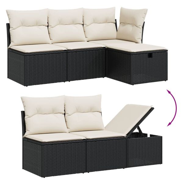 vidaXL Set Divano da Giardino 6 pz con Cuscini Nero in Polyrattan