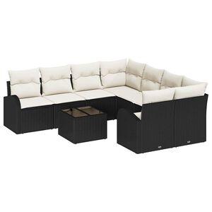 vidaXL Set di divani con cuscino 9 pcs Nero e Crema polyrattan