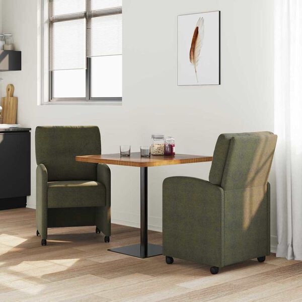 vidaXL Sedie da pranzo con ruote 2 pcs Verde militare 57 x 67 x 95 cm