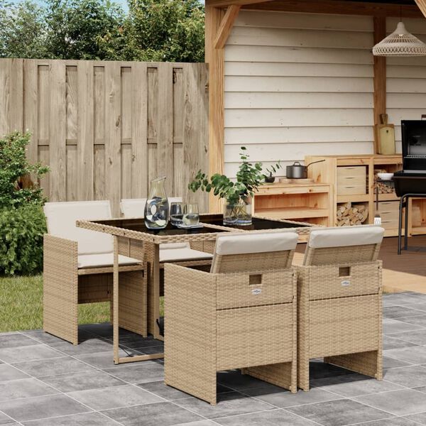 vidaXL Set da Pranzo da Giardino 5 pz con Cuscini Beige in Polyrattan
