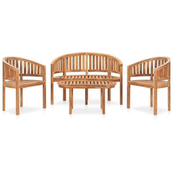 vidaXL Set Salotto da Giardino 4 pz Design Curvo in Massello di Teak