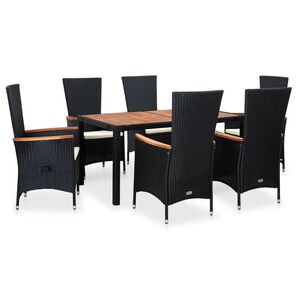vidaXL Set da Pranzo da Giardino 7 pz in Polyrattan e Acacia Nero