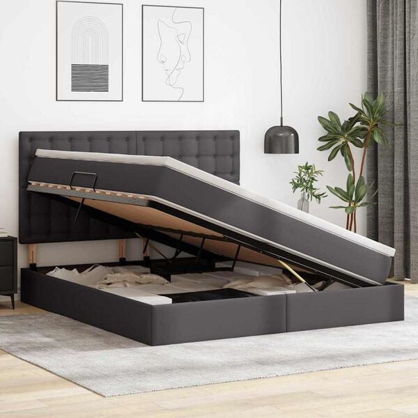 vidaXL Letto con Contenitore Grigio 160 x 200 cm Pelle Sintetica