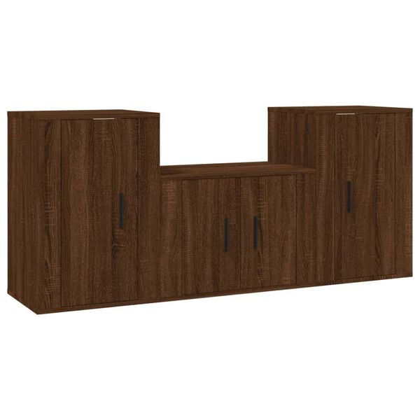 vidaXL Set Mobili Porta TV 3 pz Rovere Marrone in Legno Multistrato
