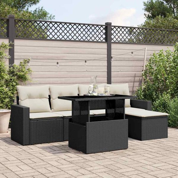 vidaXL Set Divano da Giardino 6 pz con Cuscini Nero in Polyrattan