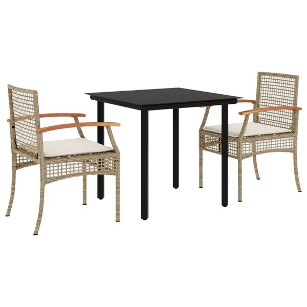 vidaXL Set da Pranzo da Giardino 3 pz con Cuscini Beige in Polyrattan