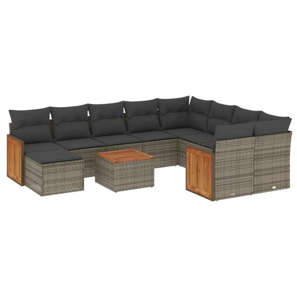vidaXL Set Divani da Giardino 11 pz con Cuscini in Polyrattan Grigio