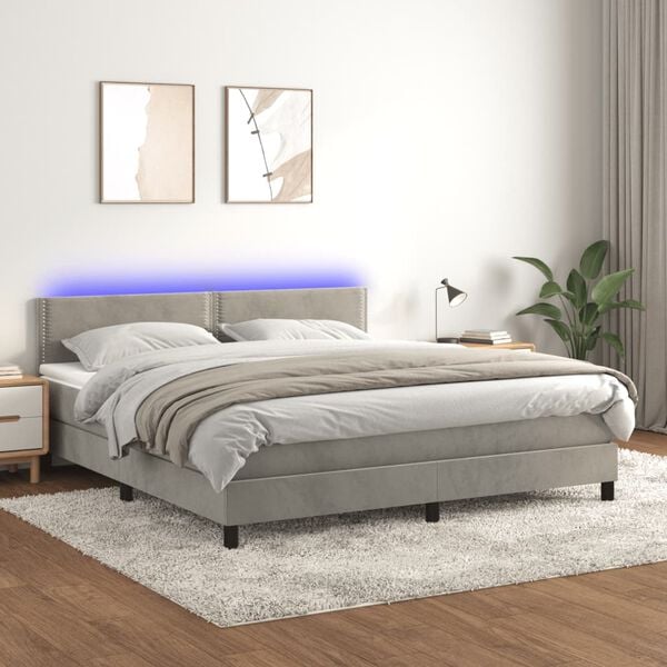 vidaXL Letto a Molle con Materasso e LED Grigio Chiaro 180x200 cm Velluto