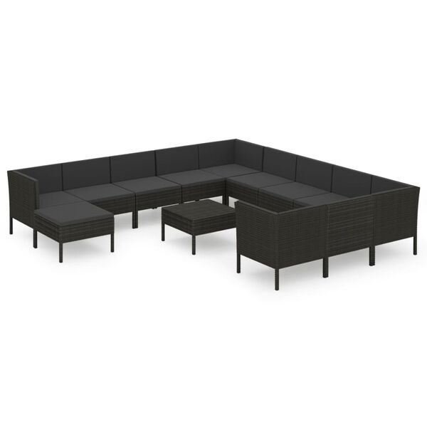 vidaXL Set Divani da Giardino 13 pz con Cuscini in Polyrattan Nero